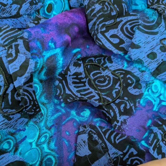 Vintage Chicos Silk Jacket Topper Blazer S Blue Black Art Eclectic Funky Floral - Picture 9 of 11